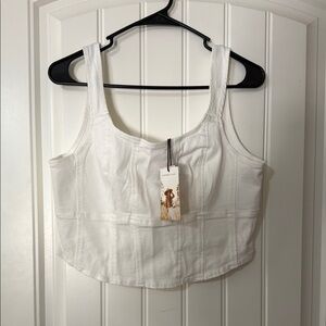 Sincerely Jules White Denim Crop Top size XL NWT